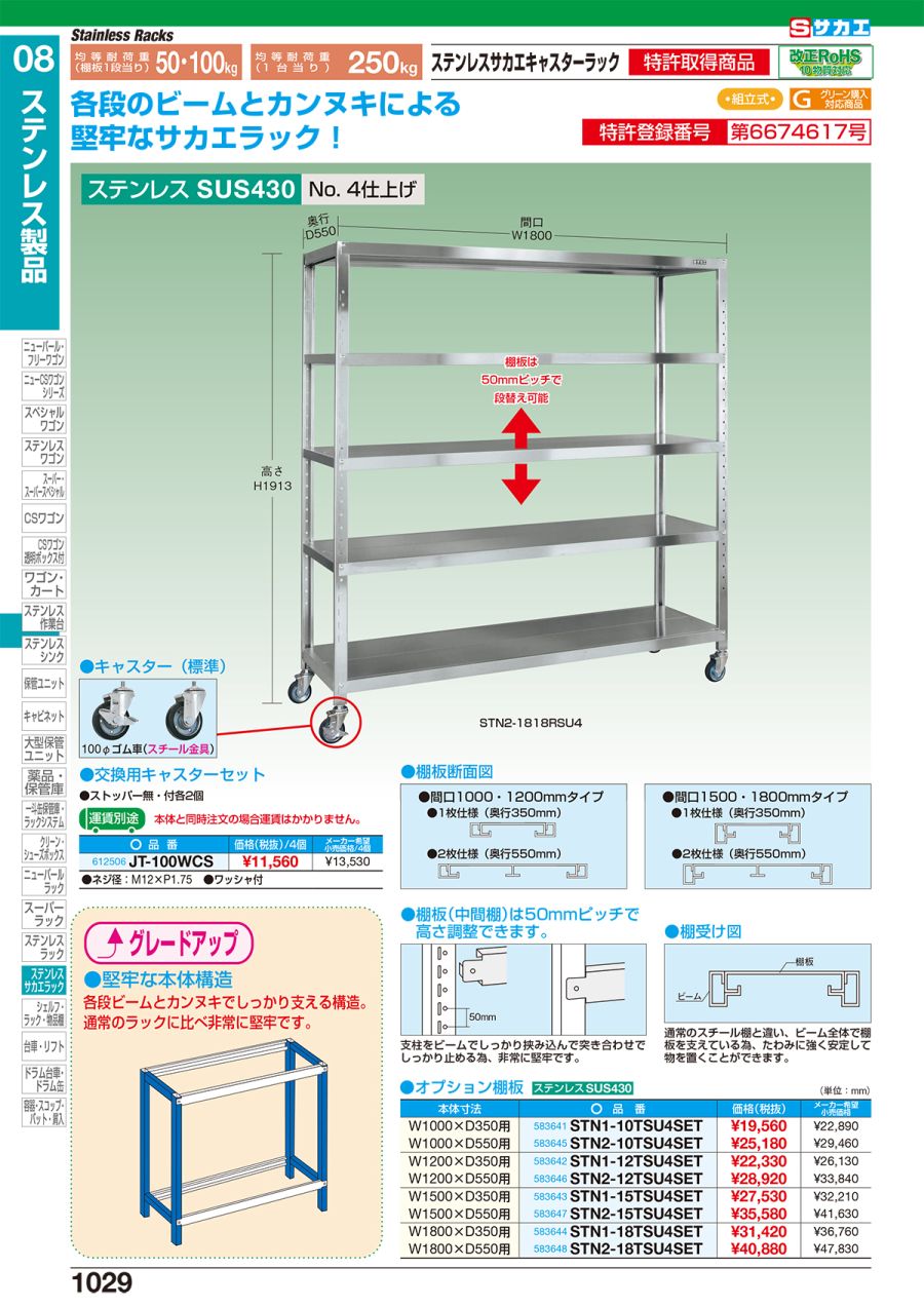 2023好評 サカエ ステンレスサカエ車ラック ゴム車付き SUS430 幅1500×奥行550×高さ1313mm STN2-1512RSU4  オフィス家具通販のオフィスコム 通販 PayPayモール