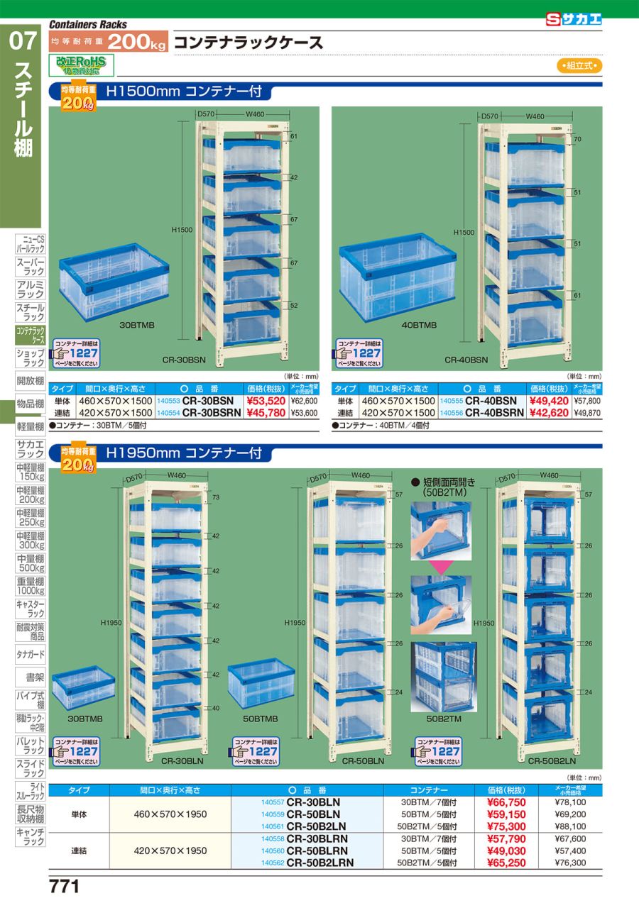 (直送品)サカエ SAKAE マルチプルラック コンテナ収納タイプ(単体) MR-40BL - 3