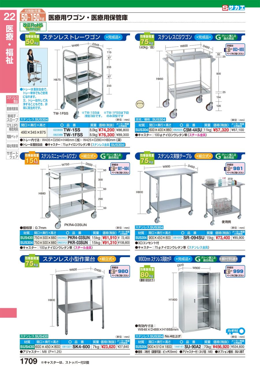 SAKAE/サカエ 【】ステンレストレーワゴン(SUS304) TW-1SS