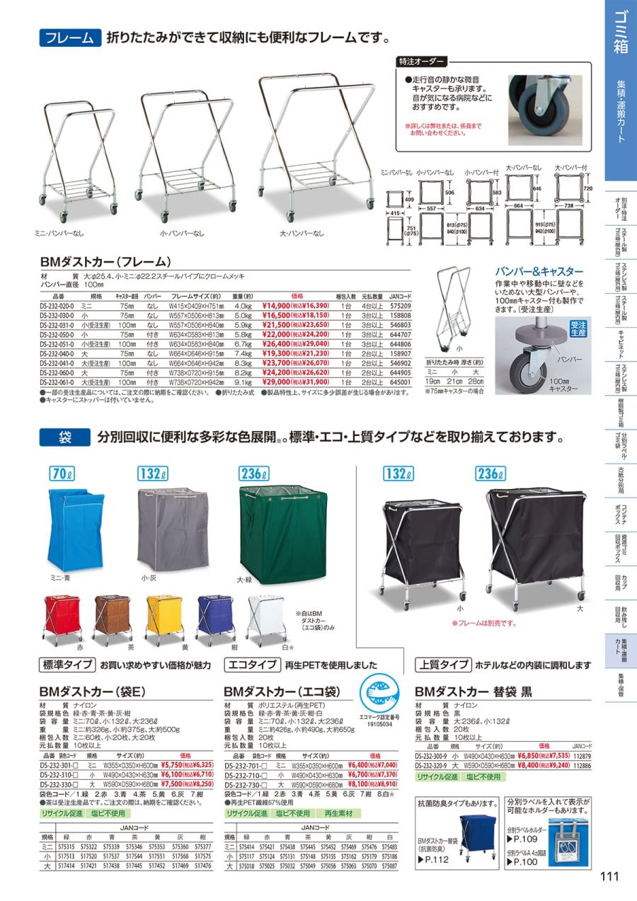 ゴミ回収カート ＢＭダストカー 小 キャスター直径75mm バンパー付き 受注生産 フレームのみ テラモト DS-232-050-0 ごみ 清掃 運搬 - 14