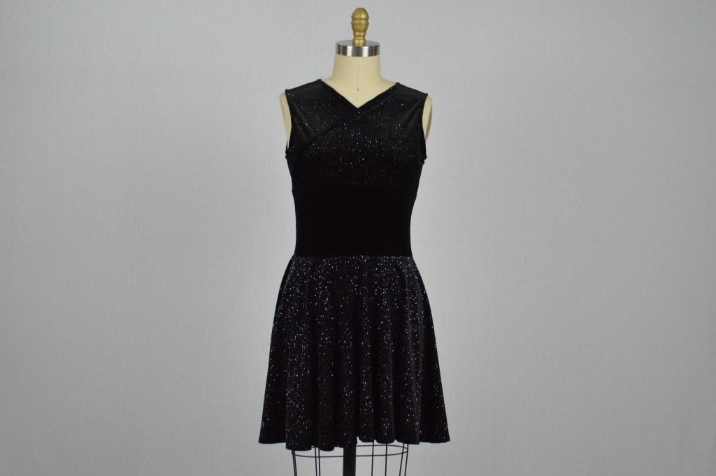 Black Sparkly Velvet Swing Dress