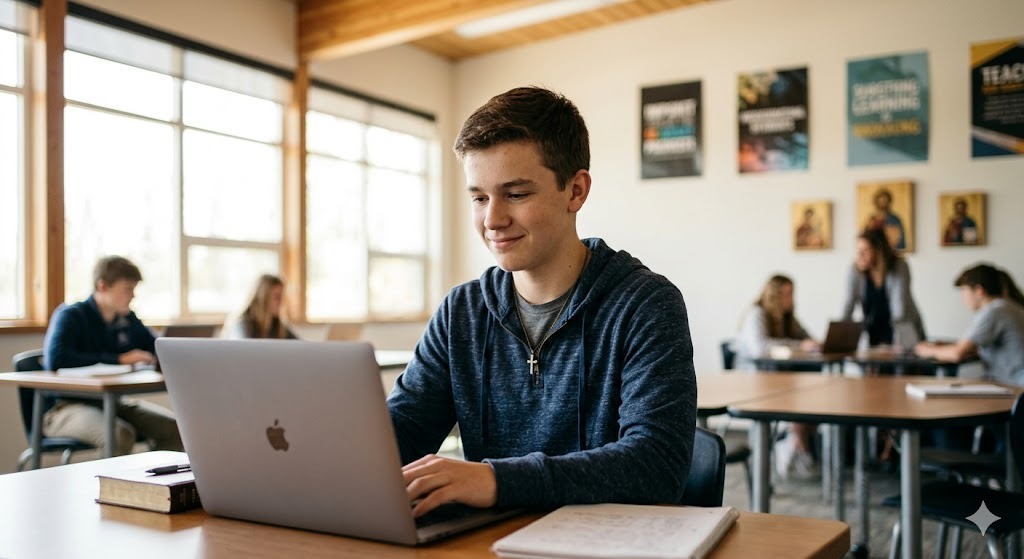 Student learning on laptop