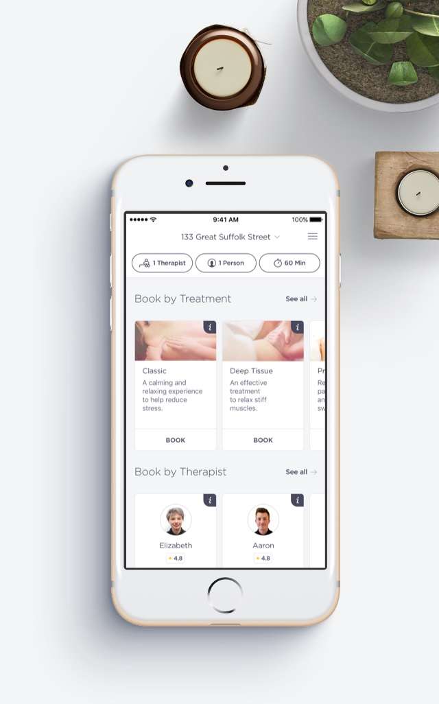 The Urban Massage app on a phone