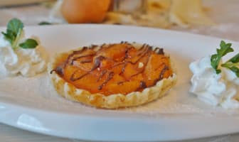 Tartelette aux abricots et coulis de chocolat