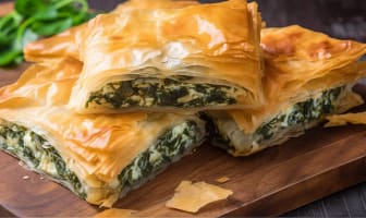 Spanakopita sur planche en bois