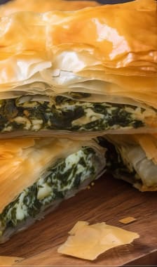 Spanakopita sur planche en bois