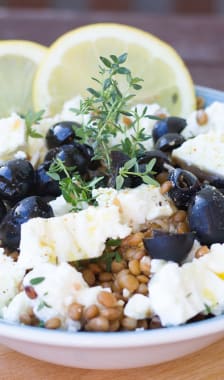 Salade de lentilles olives, citron et feta