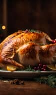 Volaille rôtie servie pour un réveillon de noël traditionnel
