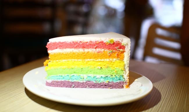 Une part de rainbow cake