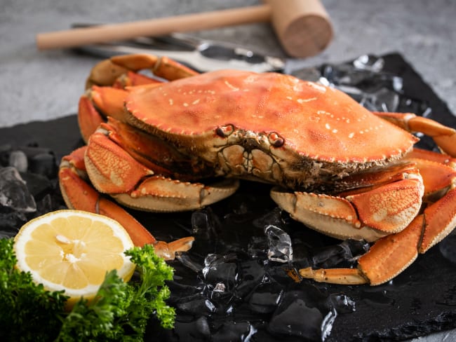 Crabe cuit sur ardoise avec citron et persil