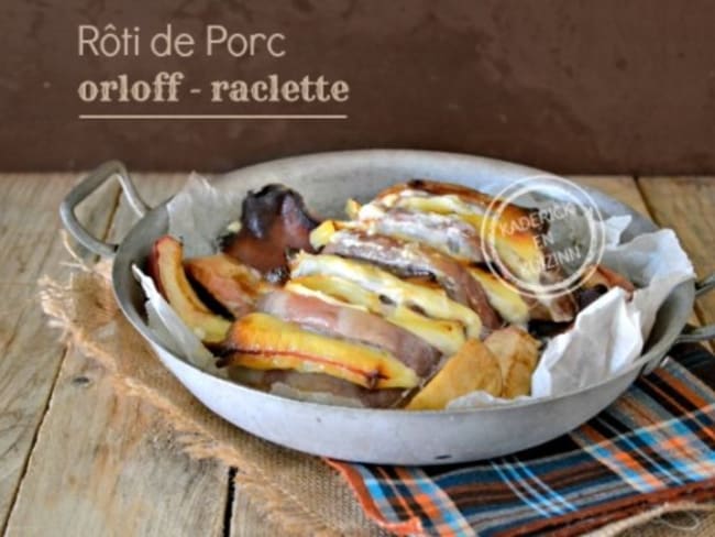 Roti porc orloff avec restes de fromage raclette, coppa, bacon et pancetta