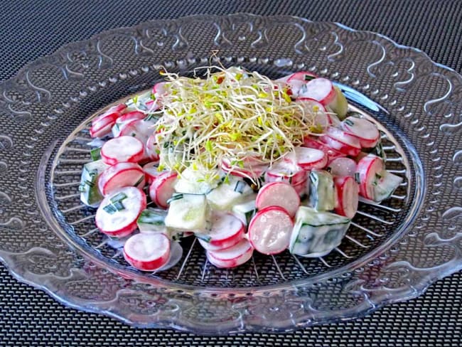 Salade crémeuse aux radis roses et au concombre