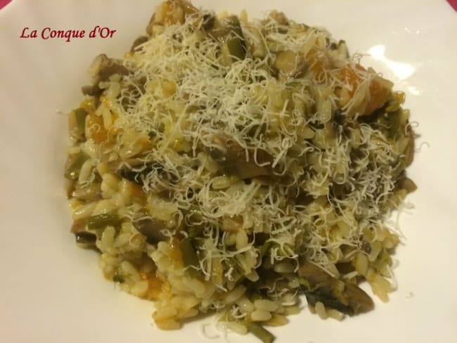 Risotto aux asperges,champignons et courge rouge de Sicile