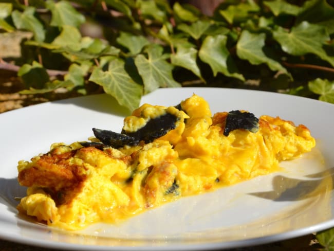 Omelette aux truffes noires du Périgord Tuber melanosporum,