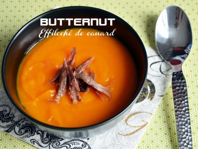 Velouté de butternut et effiloché de canard