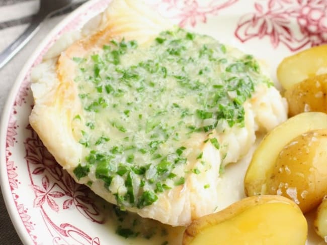 Morue à la chaux (Lutefisk) et beurre blanc à l'ail des ours