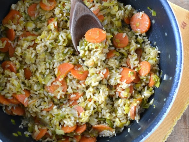 Riz pilaf aux légumes {poireaux-carottes}