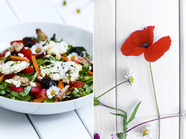 Salade crétoise, feta, noix et amandes torréfiées