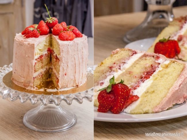 Gâteau d'anniversaire "layer cake" fraises et vanille