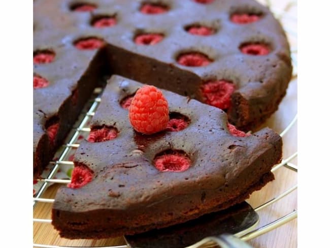 Fondant au chocolat et framboises