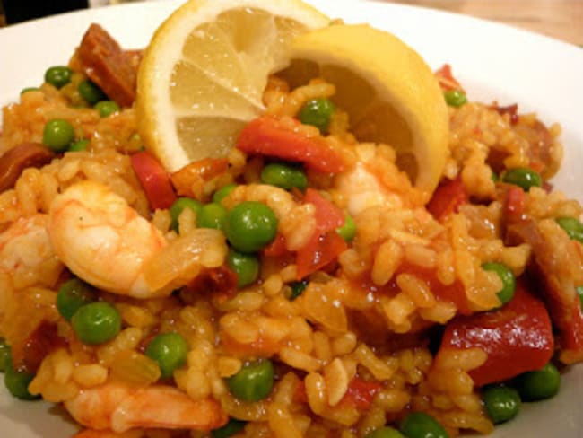 Salade riz comme une paella, à la plancha