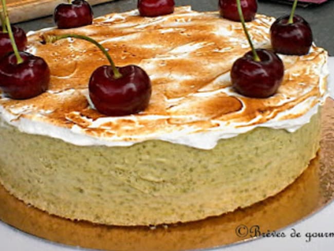 Entremets cerises et thé matcha