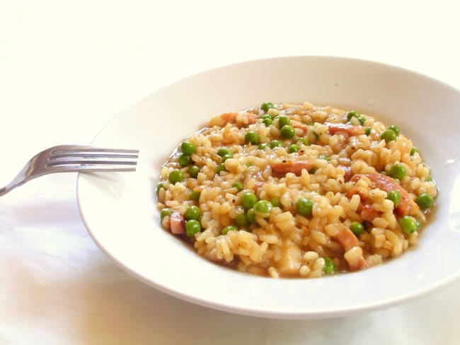 Risotto aux petits pois au lardons et au citron