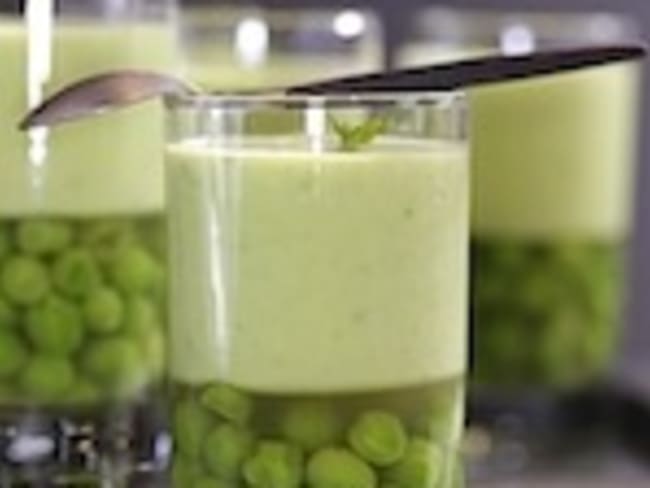 Gelée de petits pois et crème à la menthe