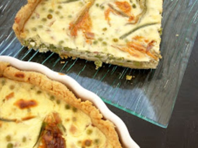 Quiche Petits Pois, Bacon et Fleurs de Courgette