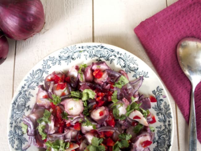 Salade de poulpe poivron coriandre comme au Portugal