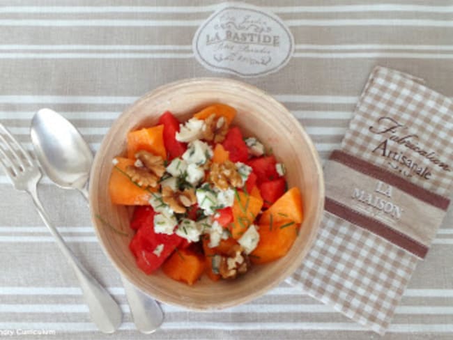 Salade de melon et pastèque au roquefort