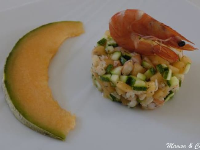 Tartare de crevettes et courgettes au melon