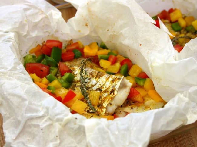 Papillotes de cabillaud aux poivrons et curry