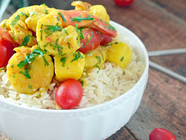 Cari de Crevettes thaï au Lait de Coco, Ananas et Tomates