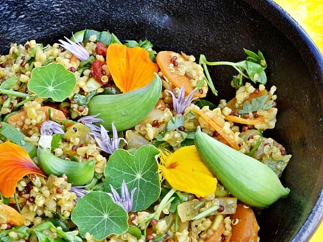 Salade quinoa, boulgour, carottes, concombres des Andes