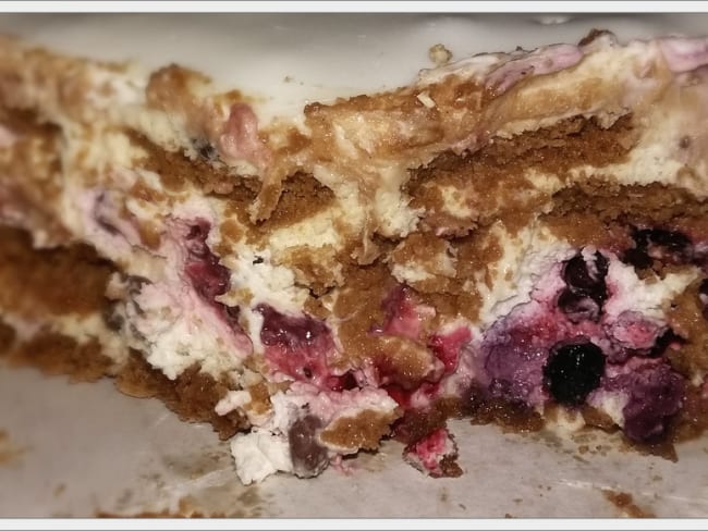 Gâteau Spéculoos, chantilly mascarpone et fruits rouges chocolat