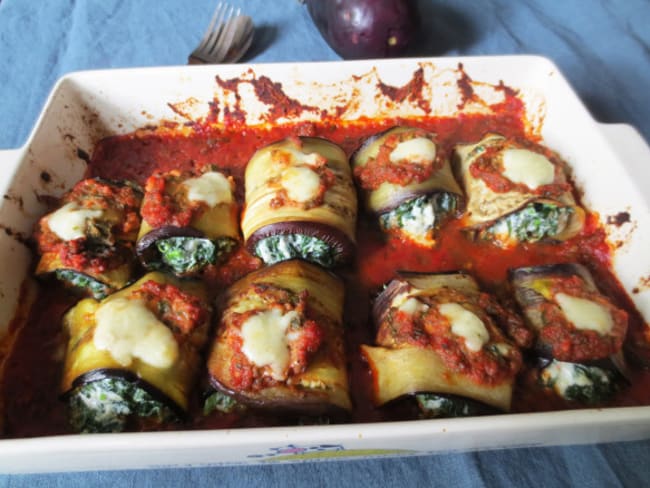 Involtini d’Aubergines, Fromages et Epinards, Sauce Pomodoro