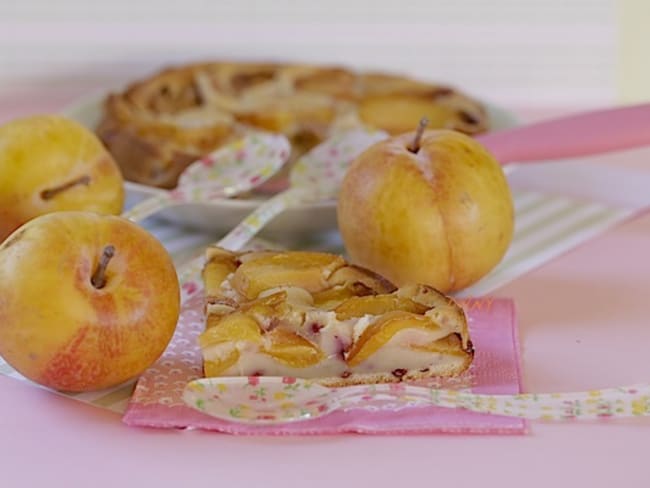 Gâteau au yaourt aux prunes et brisures de framboises