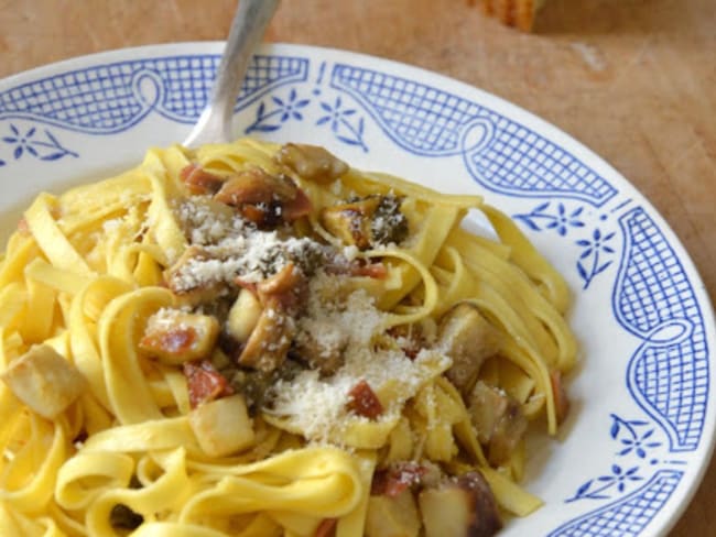 Tagliatelle aux Cèpes, Poitrine séchée et Pecorino sardo