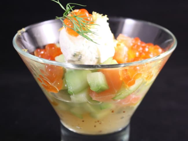 Concombre et saumon, gelée et chantilly de citron