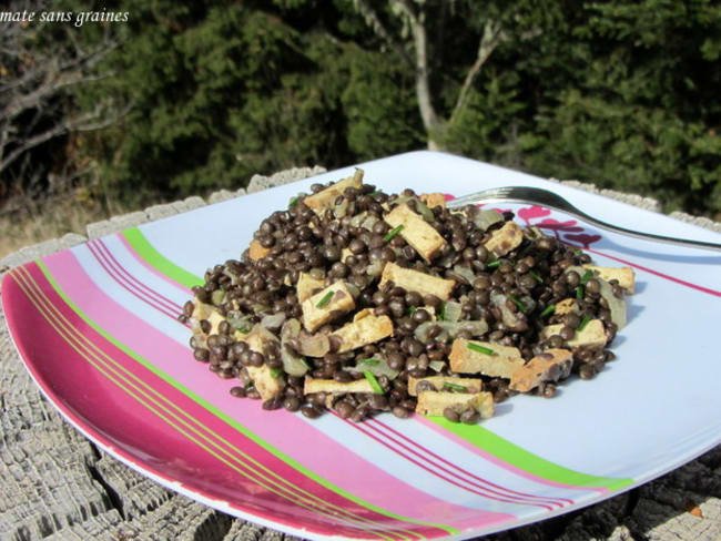 Salade de lentilles au tofu fumé