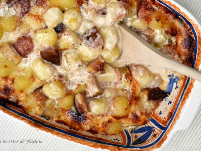 Gratin de gnocchis aux figues, poires et Comté