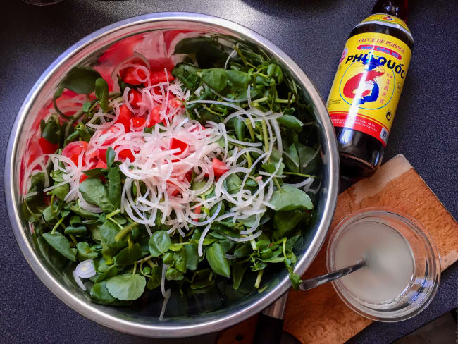 Salade de cresson au bœuf tiède