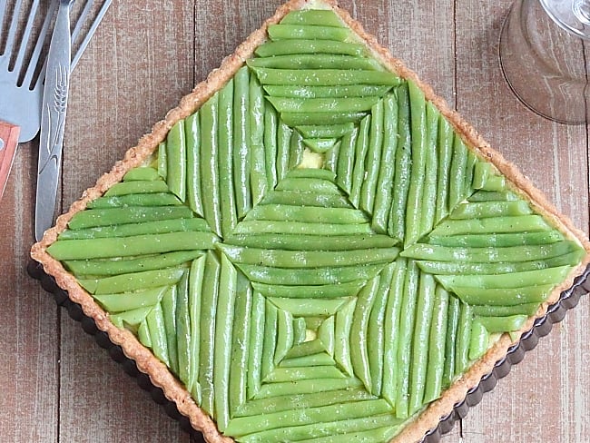 Tarte aux sarrasin, flan à la féta et haricots verts