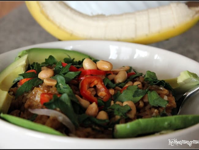 Veggie bowl riz thaï frit piment, crème de coco, cacahuètes et avocat