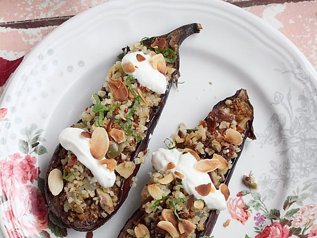 Aubergine grillée à la chermoula et boulgour