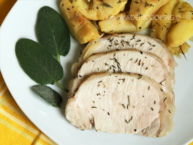 Rôti de porc au miel et aux pommes