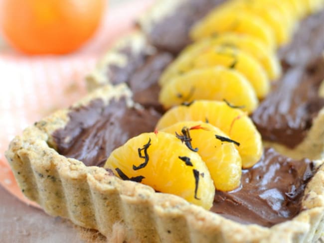 Tarte à la mousse au chocolat, thé bergamote et mandarine