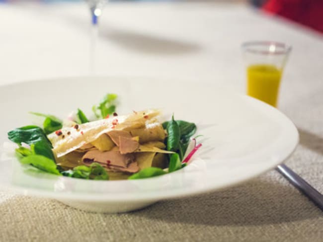 Millefeuille automnal de foie gras et poires aux épices