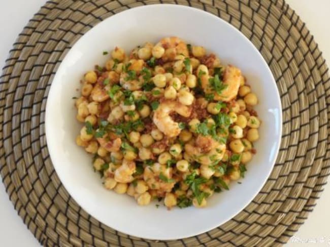 Crevettes piquantes aux pois chiches